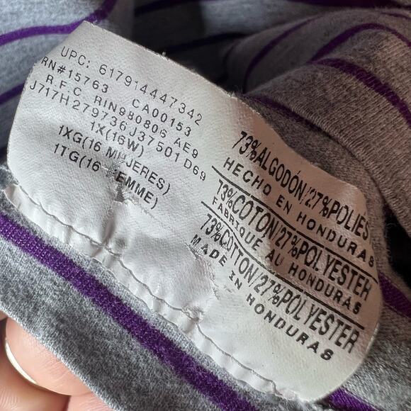 Women's Plus Size Purple and Gray Long Sleeve Floral Print V-Neck Size 1X - Picture 5 of 5